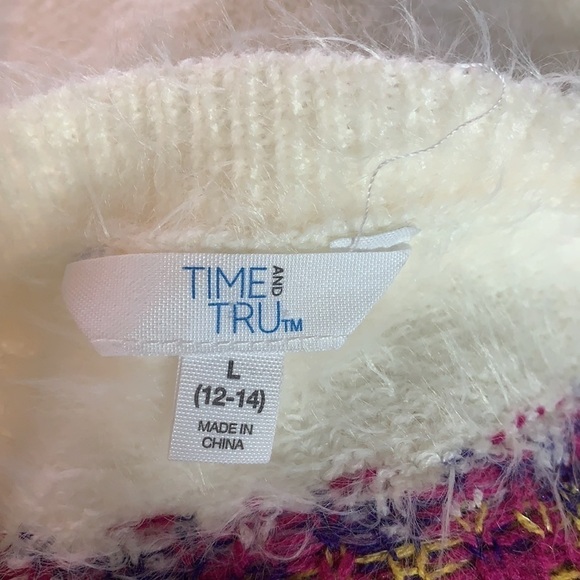 Time and Tru Off White Fair Isle Women’s Crewneck Sweater Size L - Picture 8 of 12